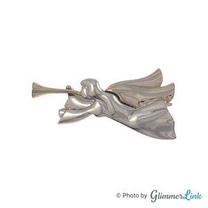 Vintage Liz Claiborne Angel Playing Trumpet Christmas Holiday Two Tone Brooch
